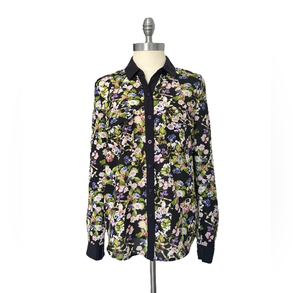Coincidence & Chance Blouse Floral Button Down Collared Long Sleeve Size Small